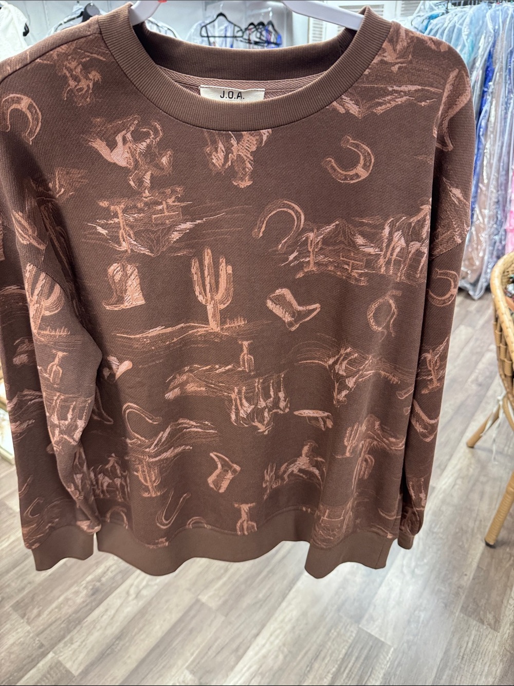J.O.A. Chocolate Brown Pullover with Peach Desert Motif
